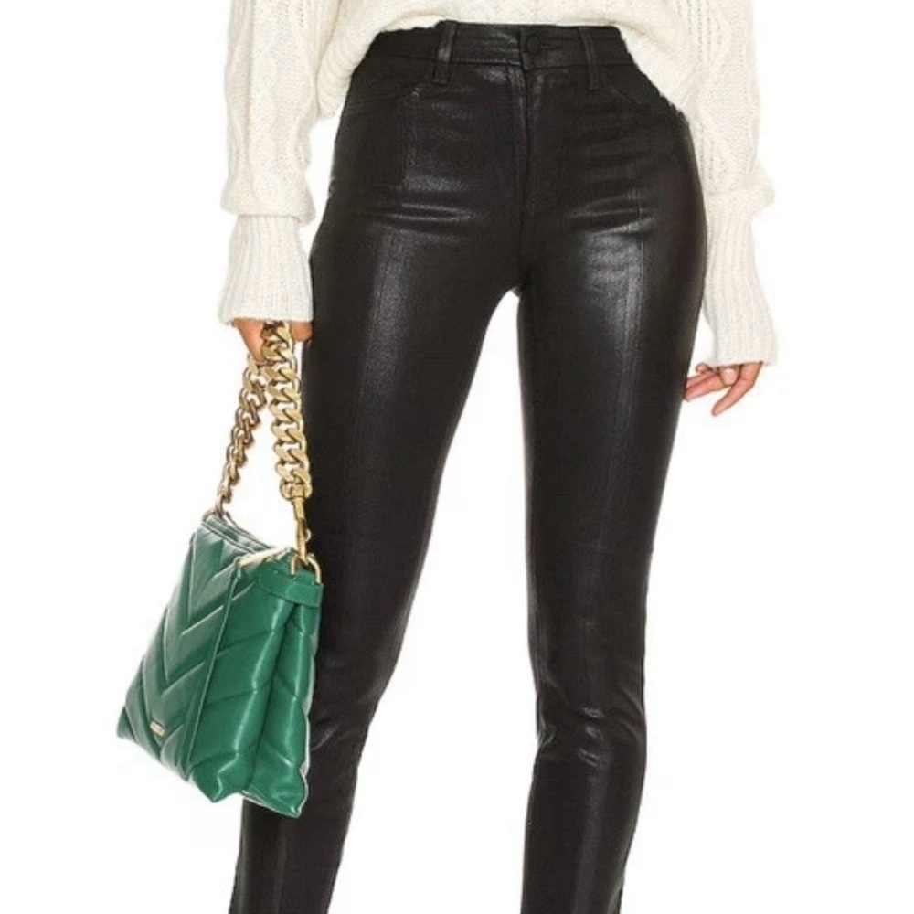 L'Agence Jyothi High Rise Split Ankle Skinny Pants Noir Coated Black Size 31